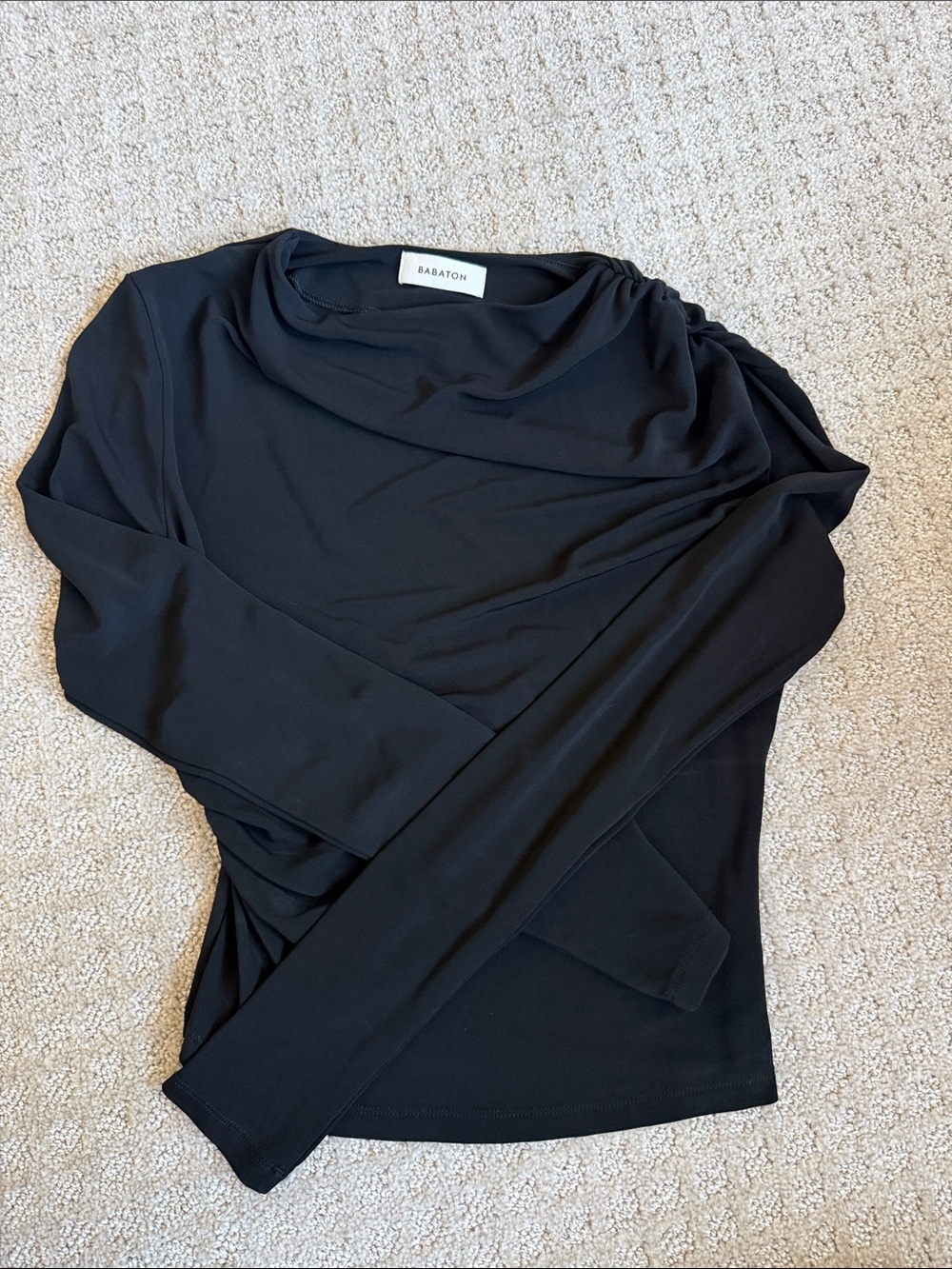 Aritzia Babaton Black Draped Neck Long-Sleeve Top